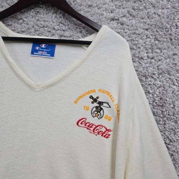 Vintage Champion Coca Cola Sweater Mens XL Cream USA Made Shrinners Football‎ - Picture 3 of 11
